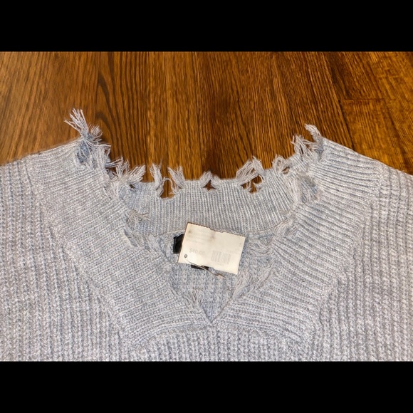 Gray v neck distressed sweater - Picture 3 of 4